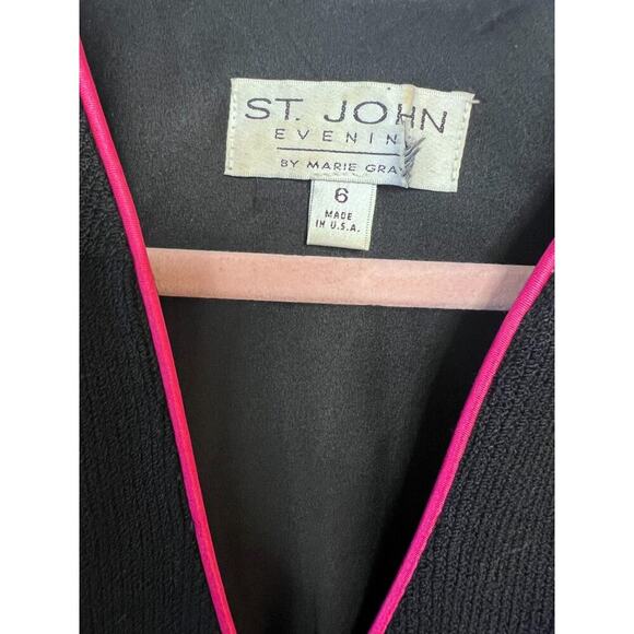 St. John Black Evening Sweater Pink Trim Big Sparkle Buttons *Small Flaw* Size 6 - Picture 8 of 9